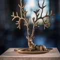 Antique Brass Tone Deer Jewelry Holder – Stag Ring & Necklace Organizer