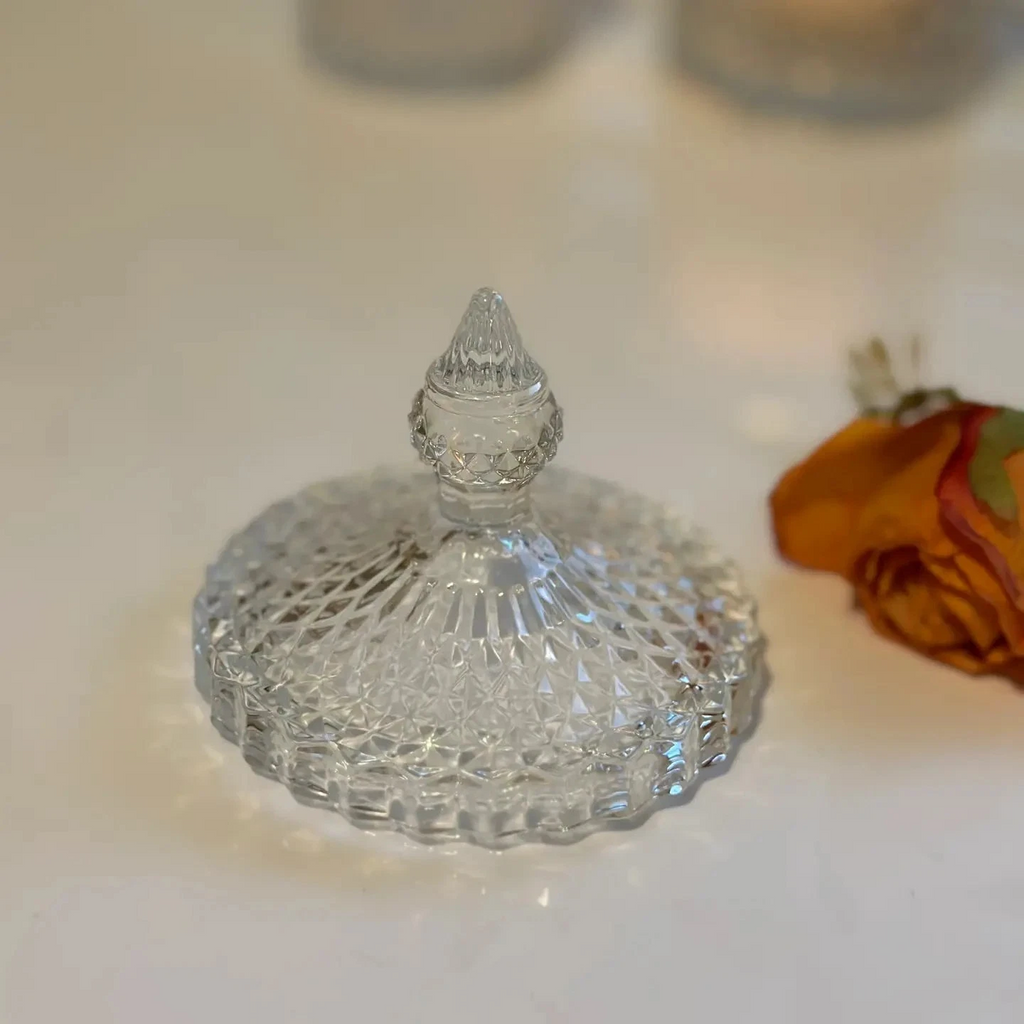 Diamond-Cut Glass Apothecary Jar – Decorative Lidded Storage (Multiple Sizes)