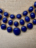 Cobalt Blue Cabochon Bib Necklace – Bold Silver-Tone Statement Collar