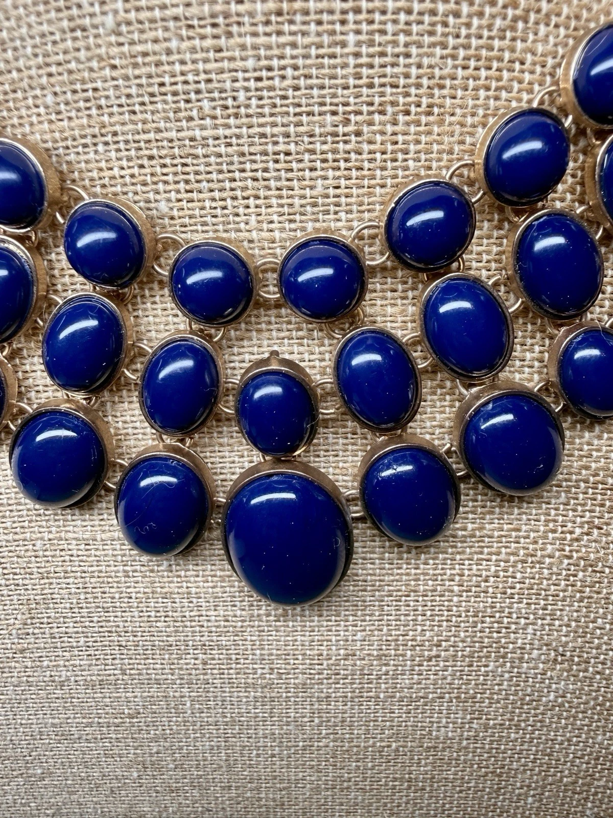Cobalt Blue Cabochon Bib Necklace – Bold Silver-Tone Statement Collar