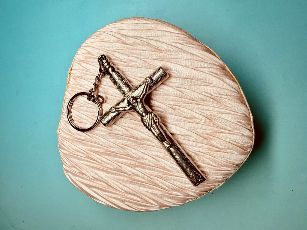 Vintage Whistle Crucifix Keychain | Metal Cross | Religious EDC
