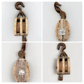 Statement Décor Antique Wooden Double Pulley Block w/ Hand-Forged Iron Hooks0