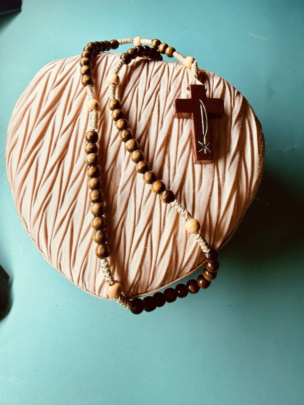 Handcrafted Wooden Rosary w/ Wood Cross & Corded Beads – Catholic Prayer2