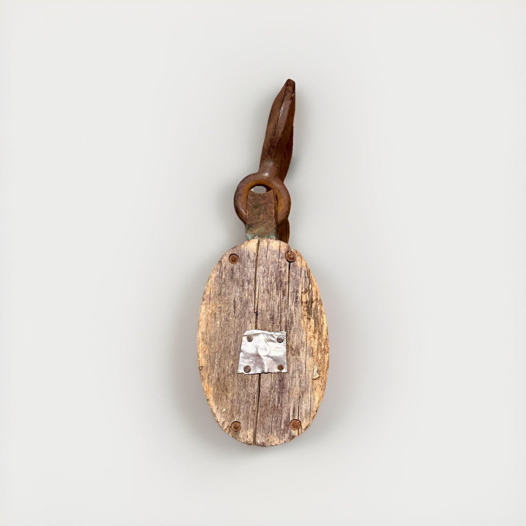 Statement Décor Antique Wooden Double Pulley Block w/ Hand-Forged Iron Hooks2
