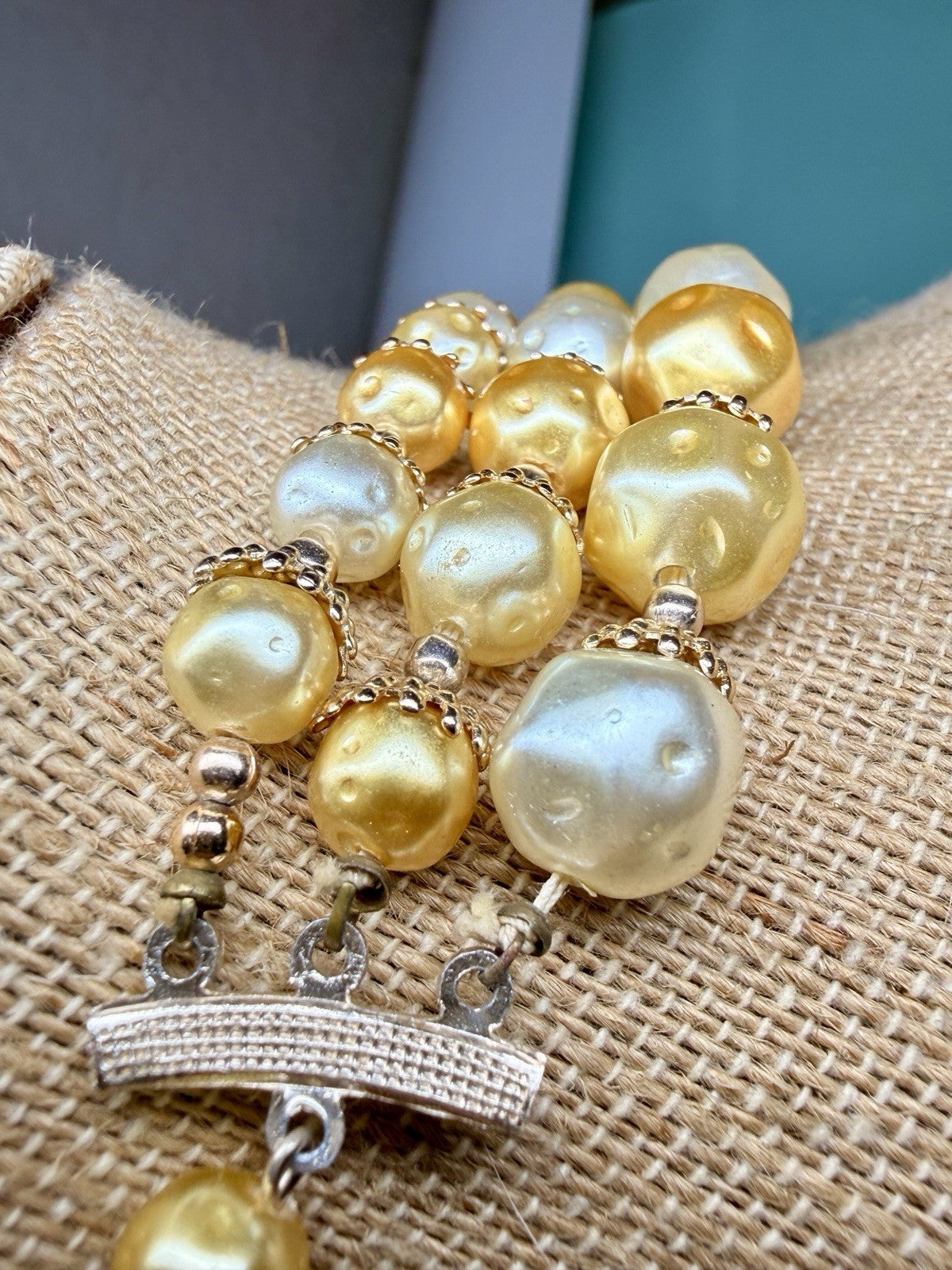 Japan Faux Pearl Necklace & Clip-On Earrings Set | Champagne Gold | High-End7
