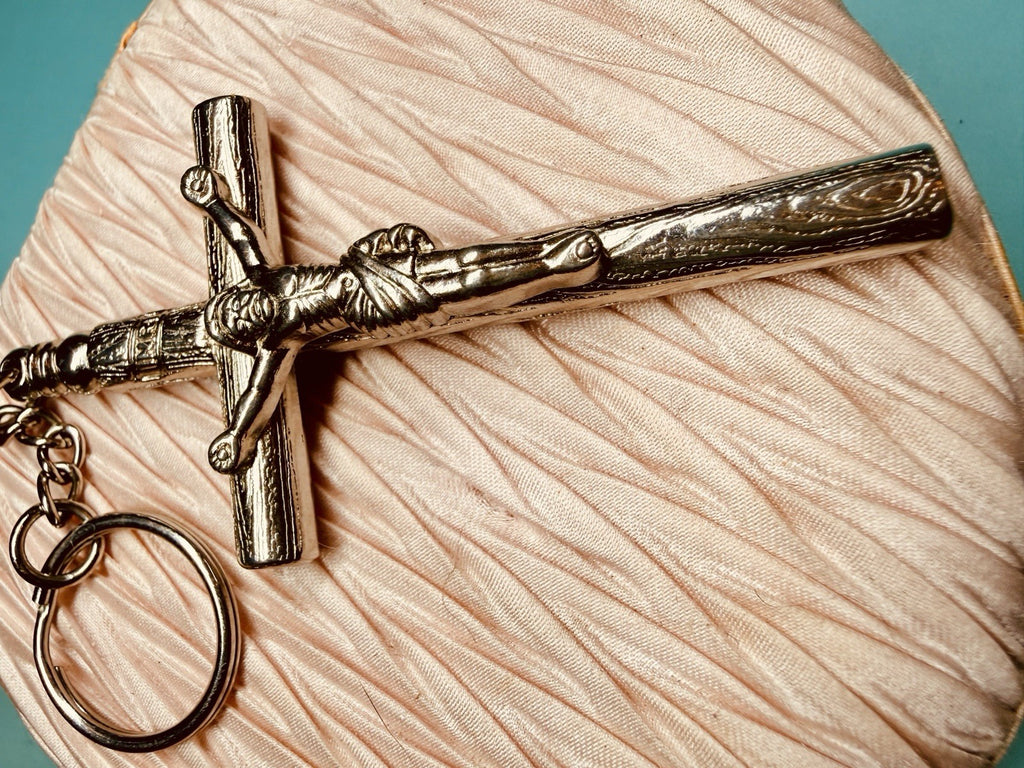 Vintage Whistle Crucifix Keychain | “God Protect” Metal Cross | Religious EDC5