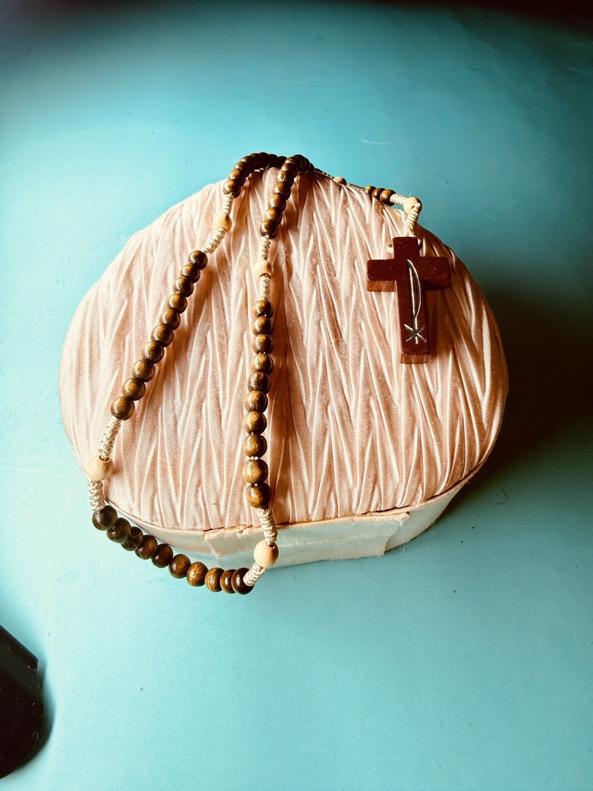 Handcrafted Wooden Rosary w/ Wood Cross & Corded Beads – Catholic Prayer7