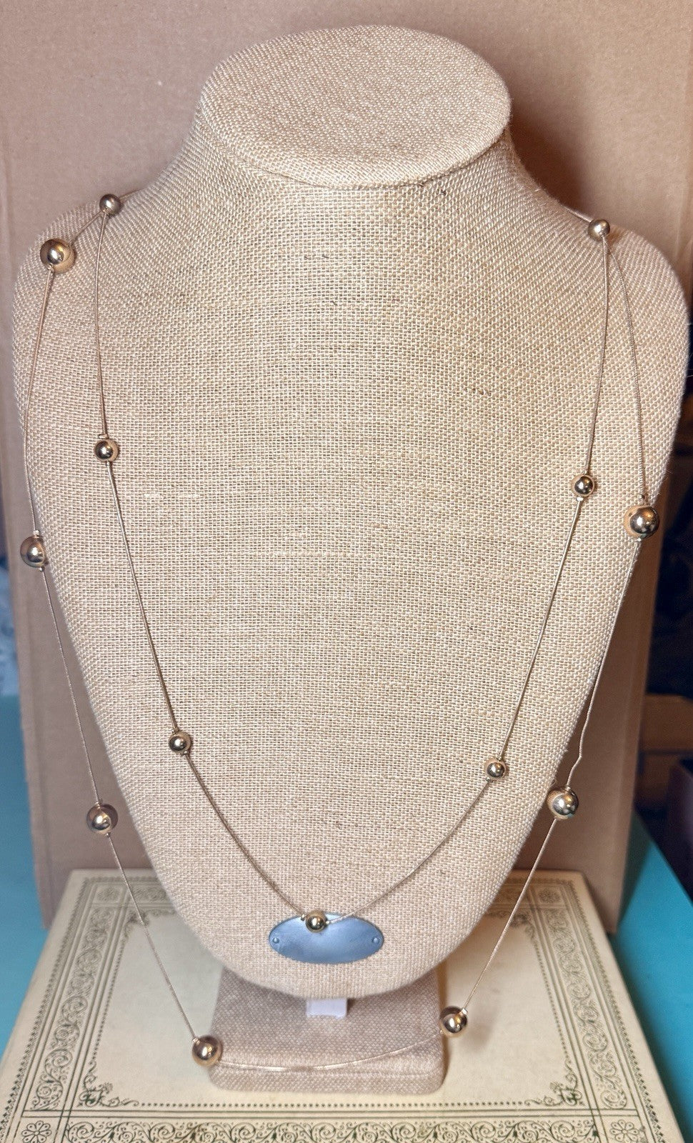 Liquid Gold Snake Chain Necklace Double Strand Polished Ball Station Layer 40”4