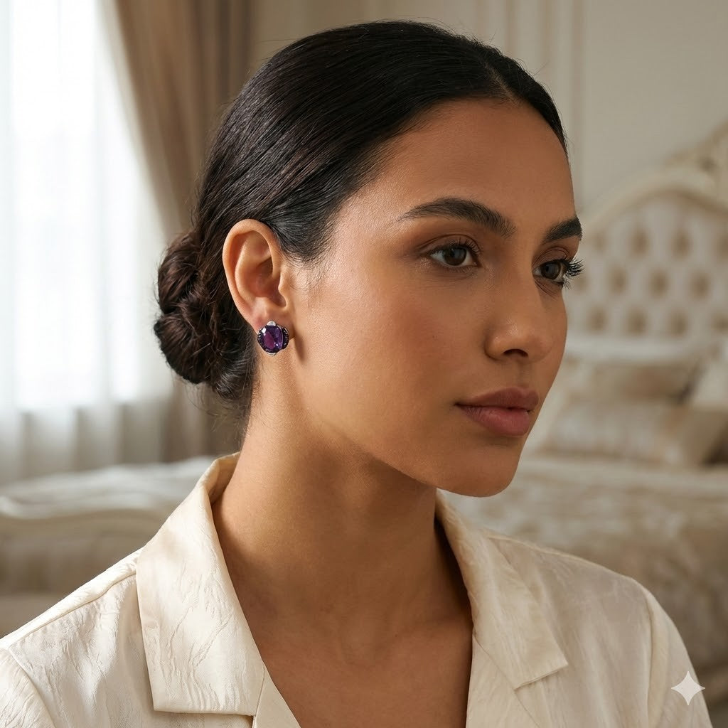 Luxurious Cushion Cut Amethyst & Black Diamond Earrings In Sterling Silver3