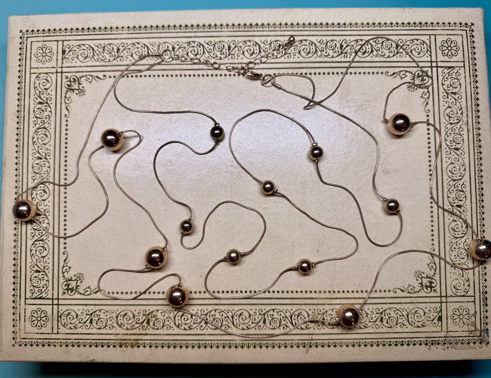 Liquid Gold Snake Chain Necklace Double Strand Polished Ball Station Layer 40”1