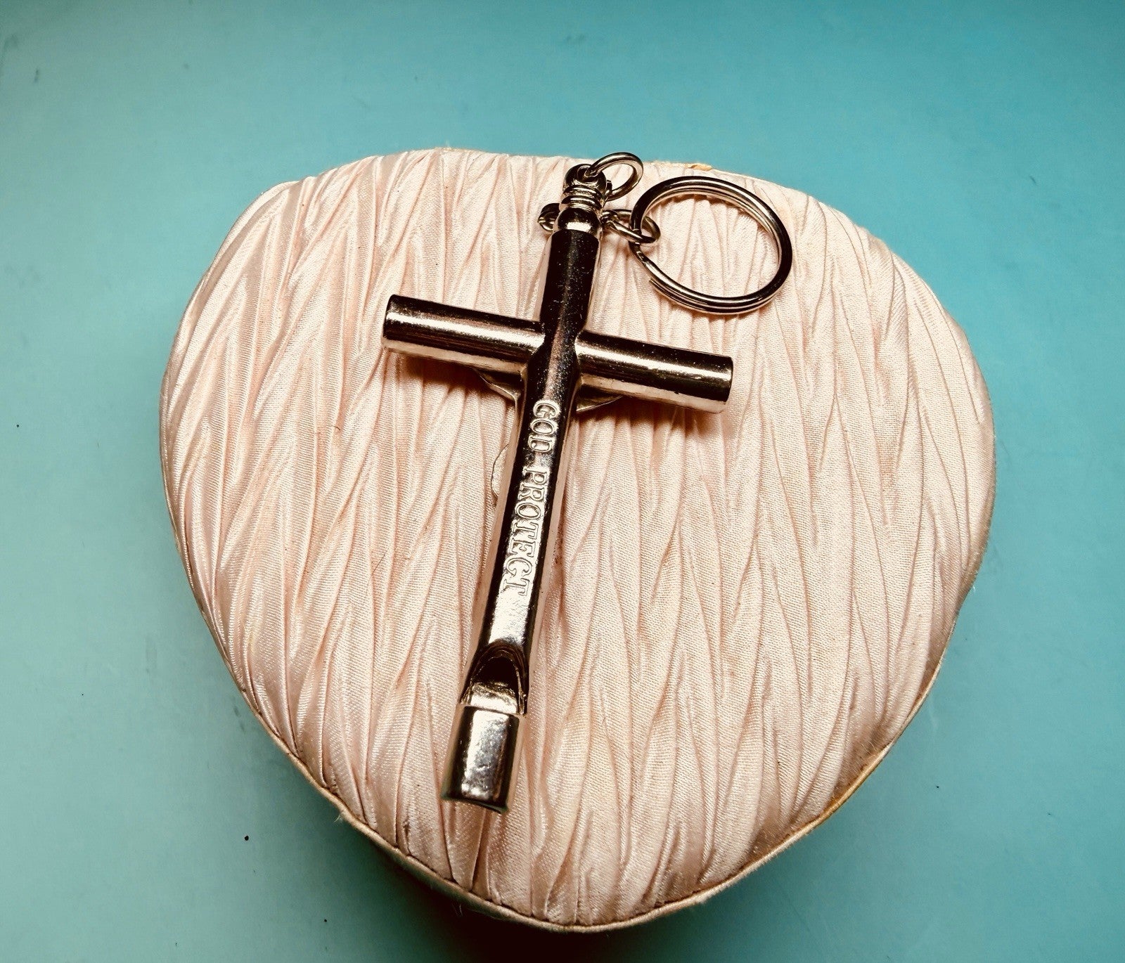 Vintage Whistle Crucifix Keychain | “God Protect” Metal Cross | Religious EDC3