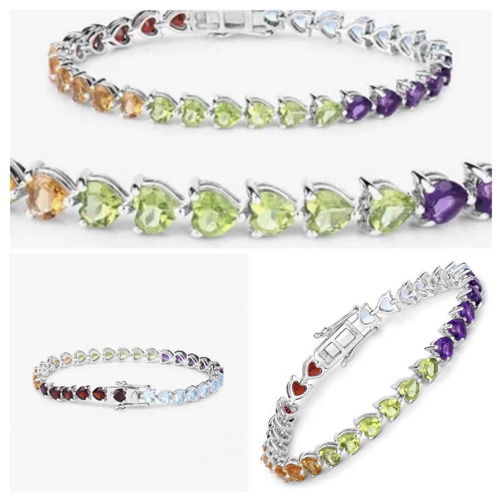 Beautiful Heart Shaped Multi Gemstone .925 Sterling Silver Bracelet0