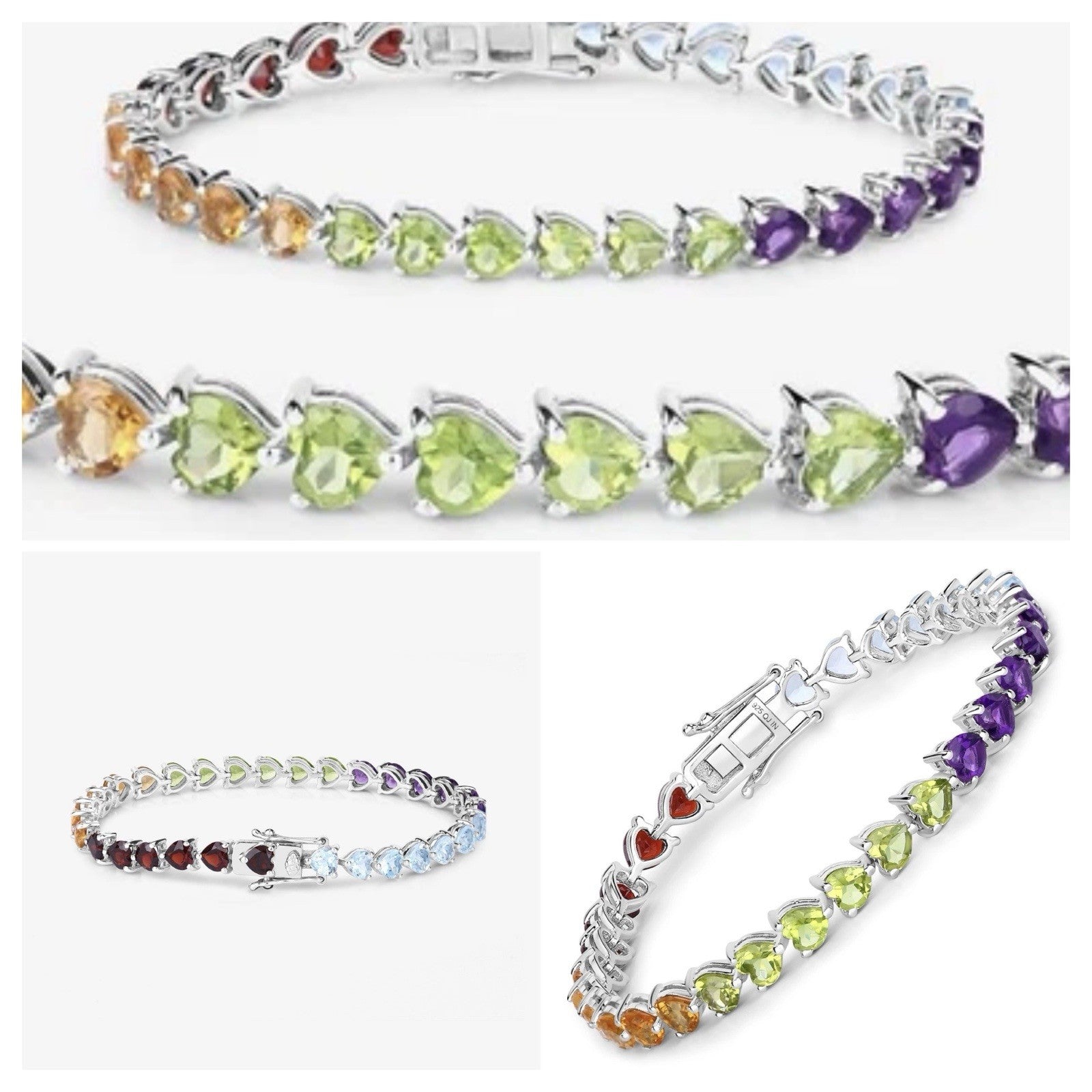 Beautiful Heart Shaped Multi Gemstone .925 Sterling Silver Bracelet0