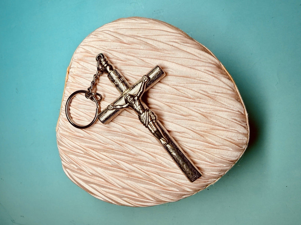 Vintage Whistle Crucifix Keychain | “God Protect” Metal Cross | Religious EDC12