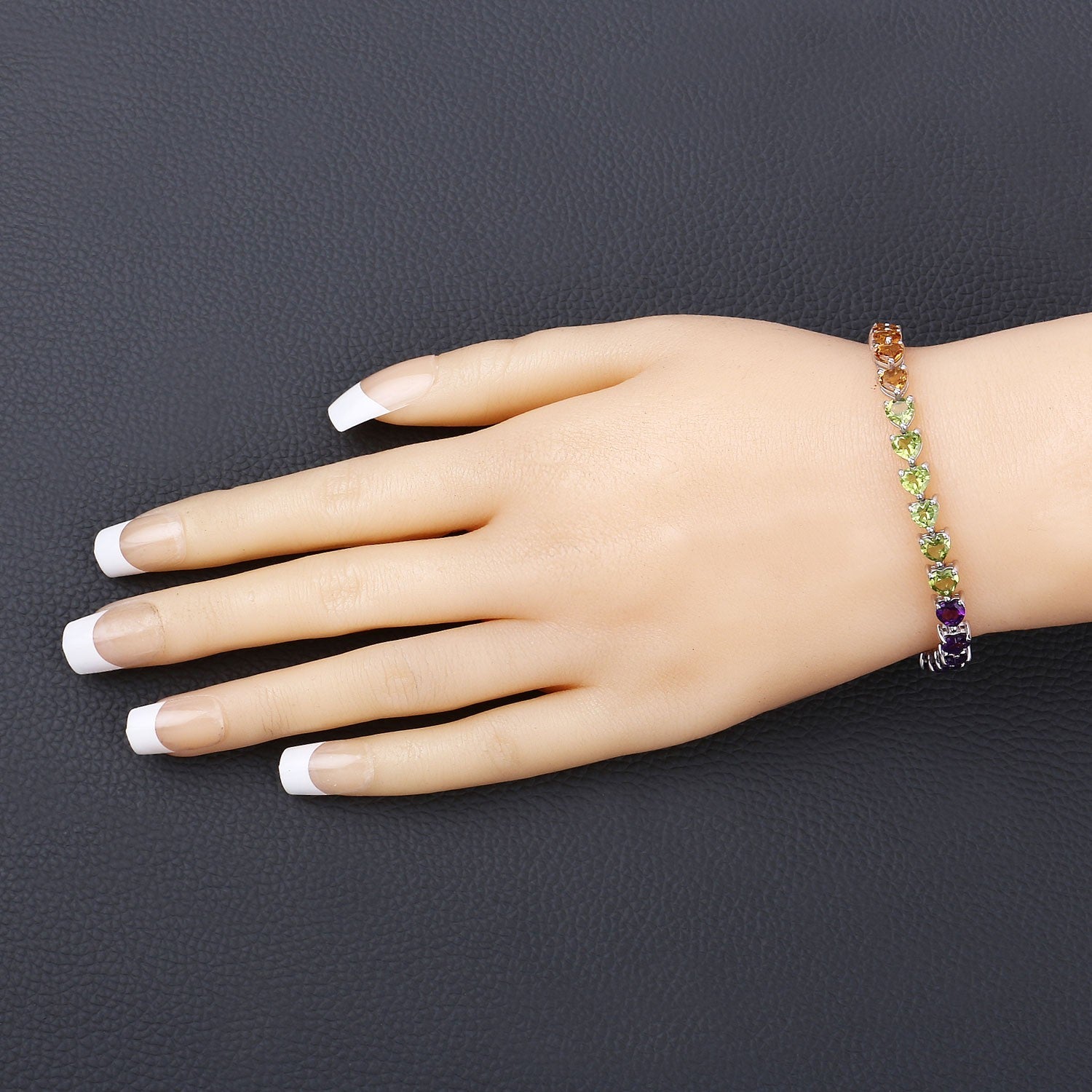 Beautiful Heart Shaped Multi Gemstone .925 Sterling Silver Bracelet6