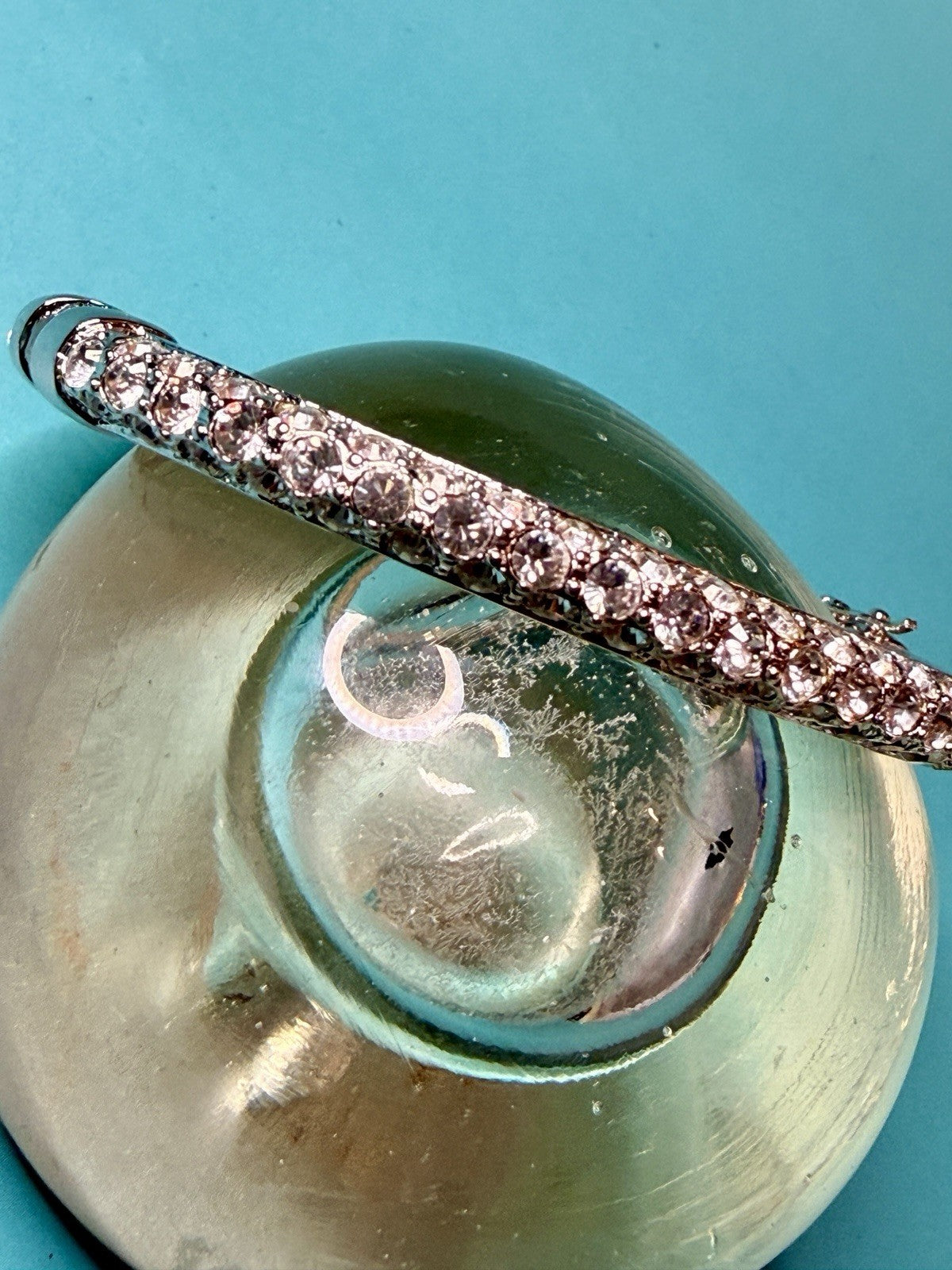 Joan Rivers Silver Tone Crystal Hinged Bangle Bracelet 7.5” Designer4