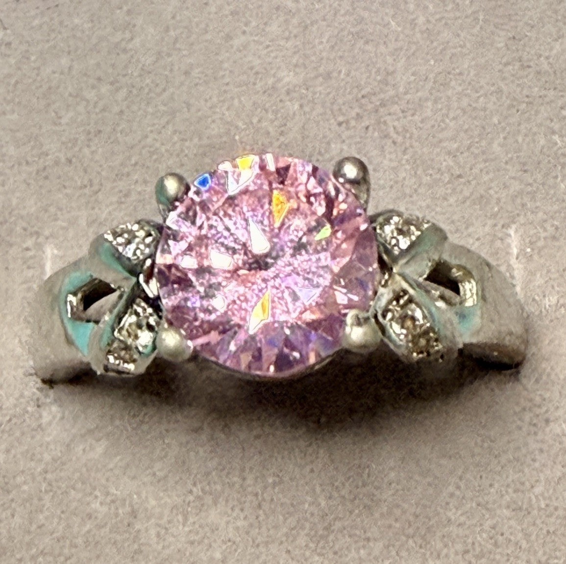 Sterling Silver Ring 925 Large Pink Gemstone W/ Diamond Accents1