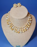 Japan Faux Pearl Necklace & Clip-On Earrings Set | Champagne Gold | High-End0