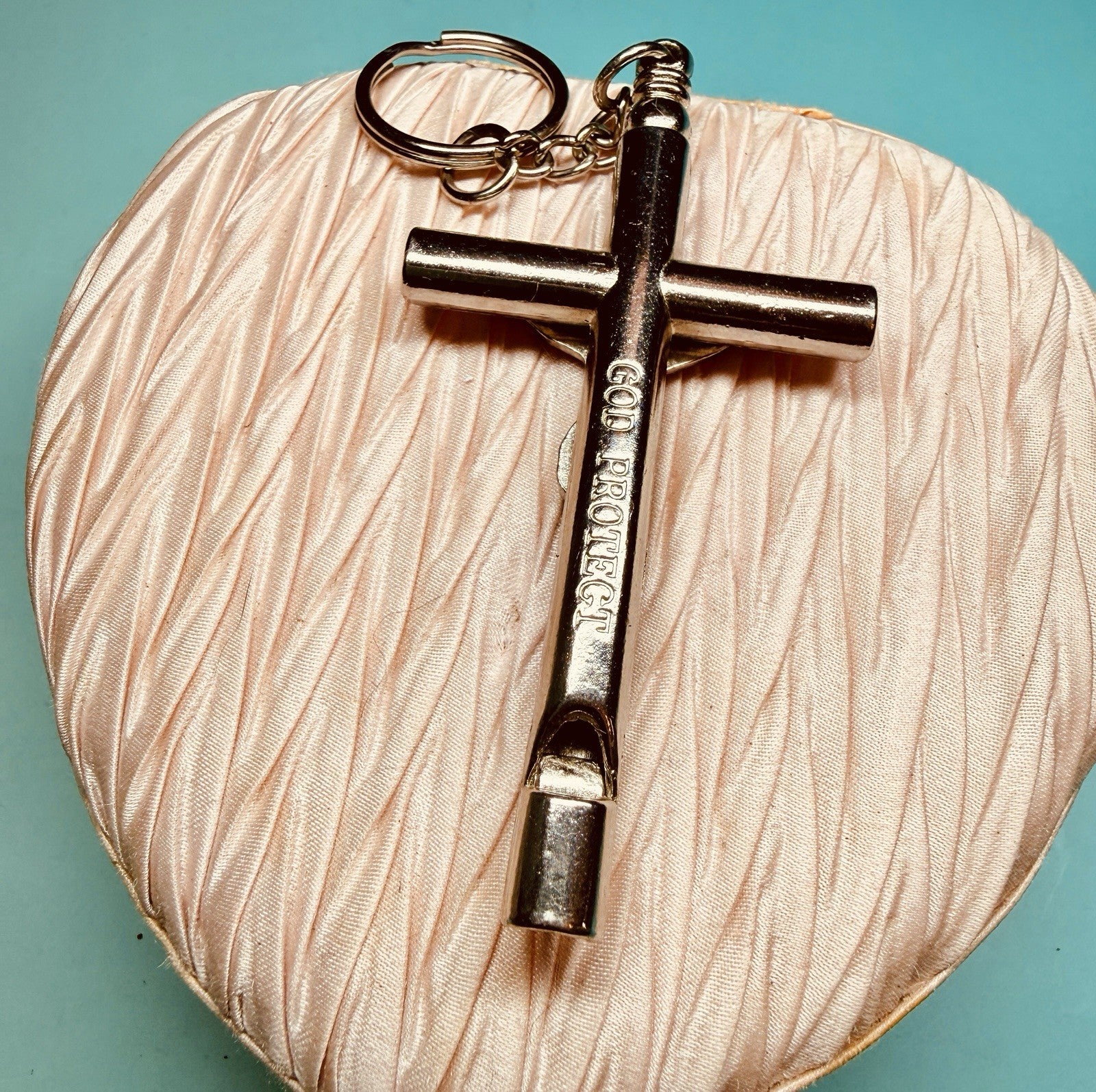 Vintage Whistle Crucifix Keychain | “God Protect” Metal Cross | Religious EDC9