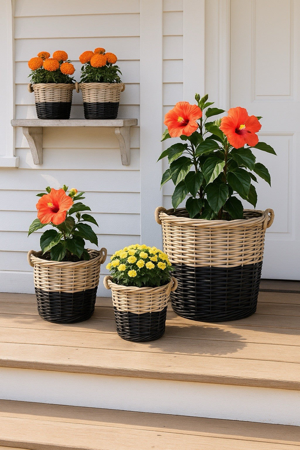 Handmade Willow Basket Set 3pc Black Dipped Rustic Farmhouse Storage Decor0