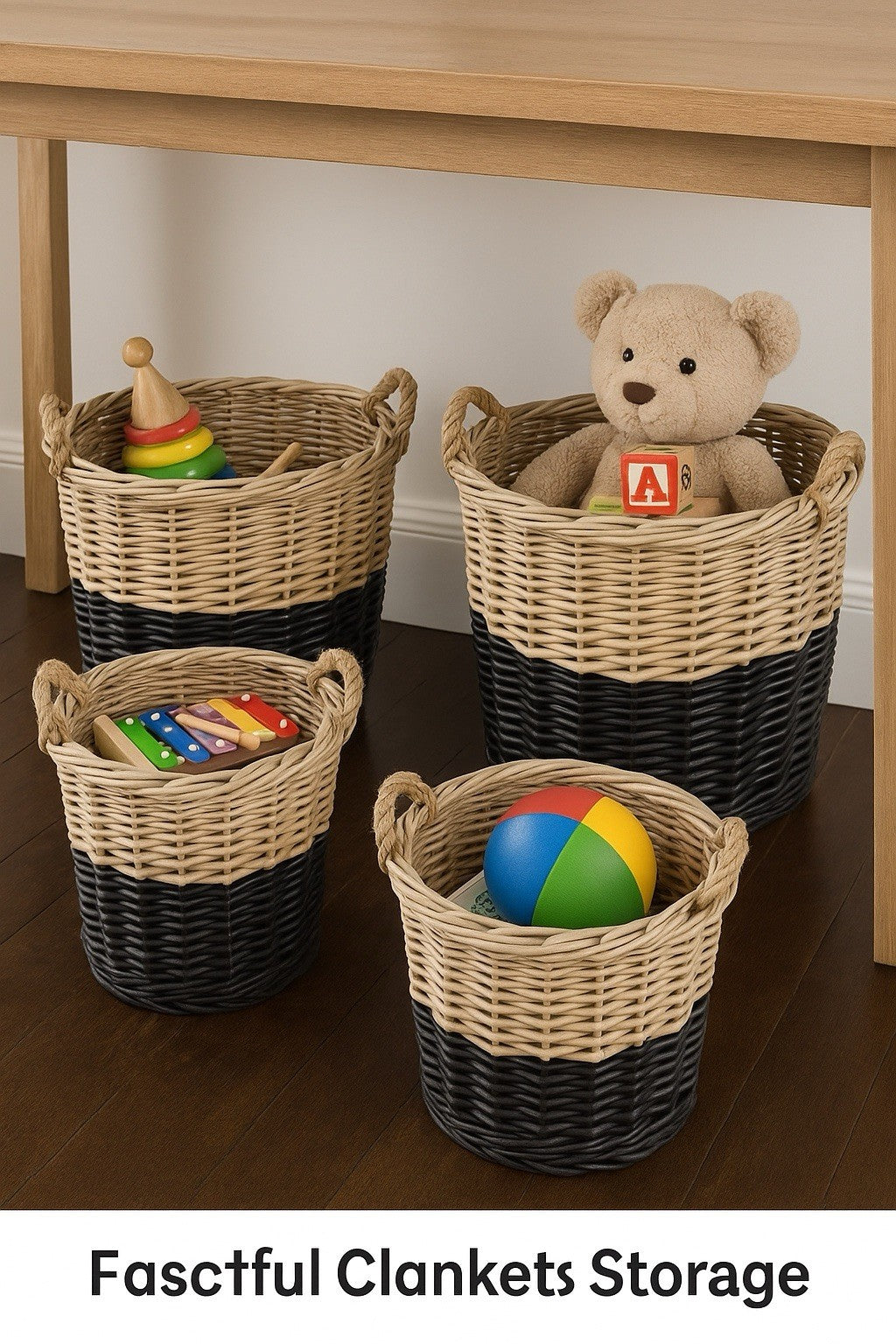 Handmade Willow Basket Set 3pc Black Dipped Rustic Farmhouse Storage Decor7