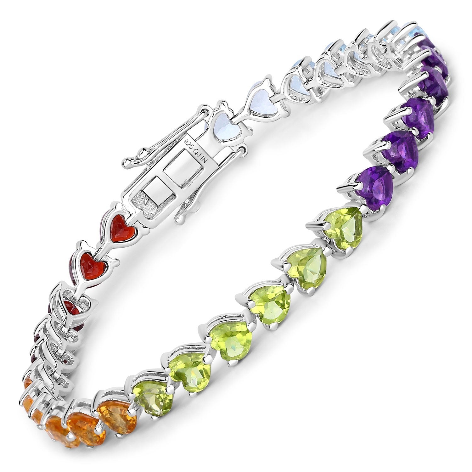 Beautiful Heart Shaped Multi Gemstone .925 Sterling Silver Bracelet3