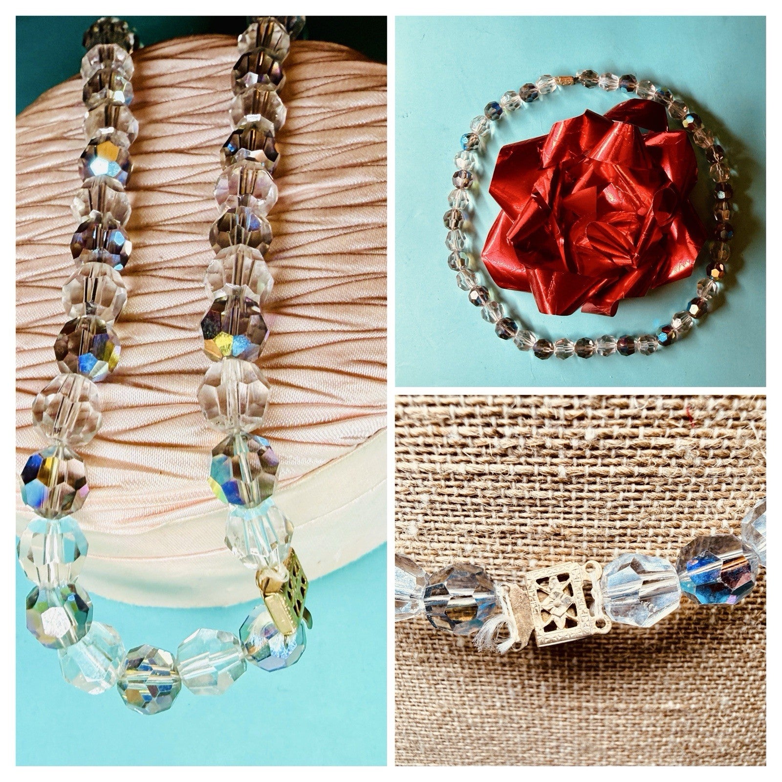 Vintage Aurora Borealis Czech Crystal Necklace | Mid-Century Prismatic Glow0