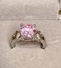 Sterling Silver Ring 925 Large Pink Gemstone W/ Diamond Accents0