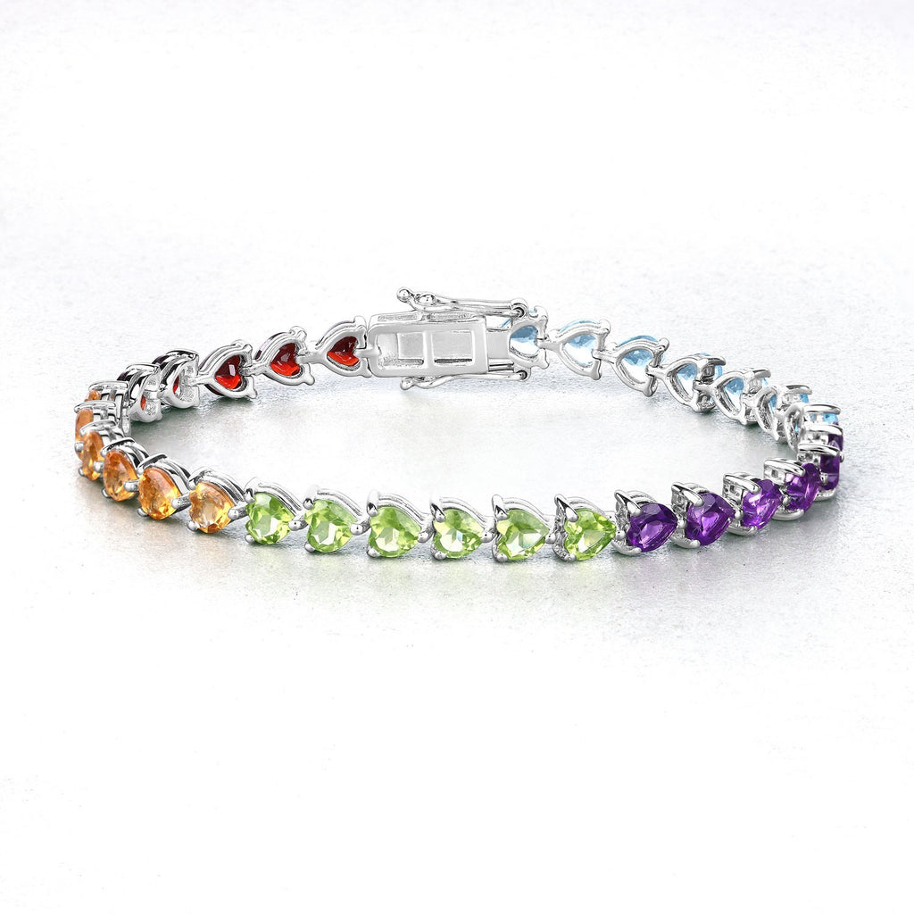 Beautiful Heart Shaped Multi Gemstone .925 Sterling Silver Bracelet5