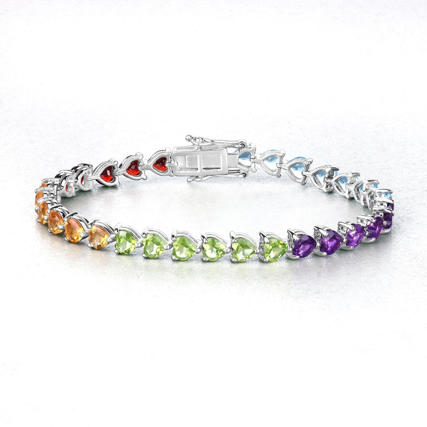 Beautiful Heart Shaped Multi Gemstone .925 Sterling Silver Bracelet5