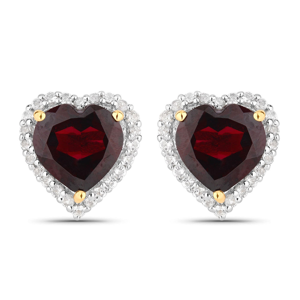 Romantic Garnet & White Topaz Heart Earrings | Solid Sterling Silver | Big Look4