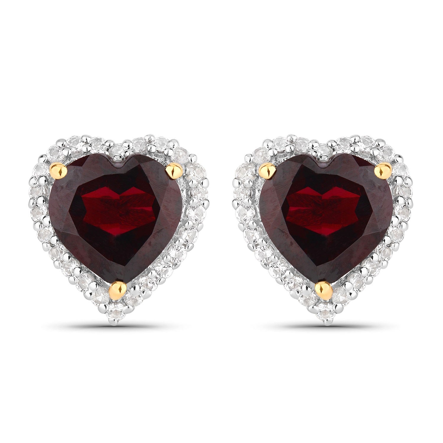 Romantic Garnet & White Topaz Heart Earrings | Solid Sterling Silver | Big Look4