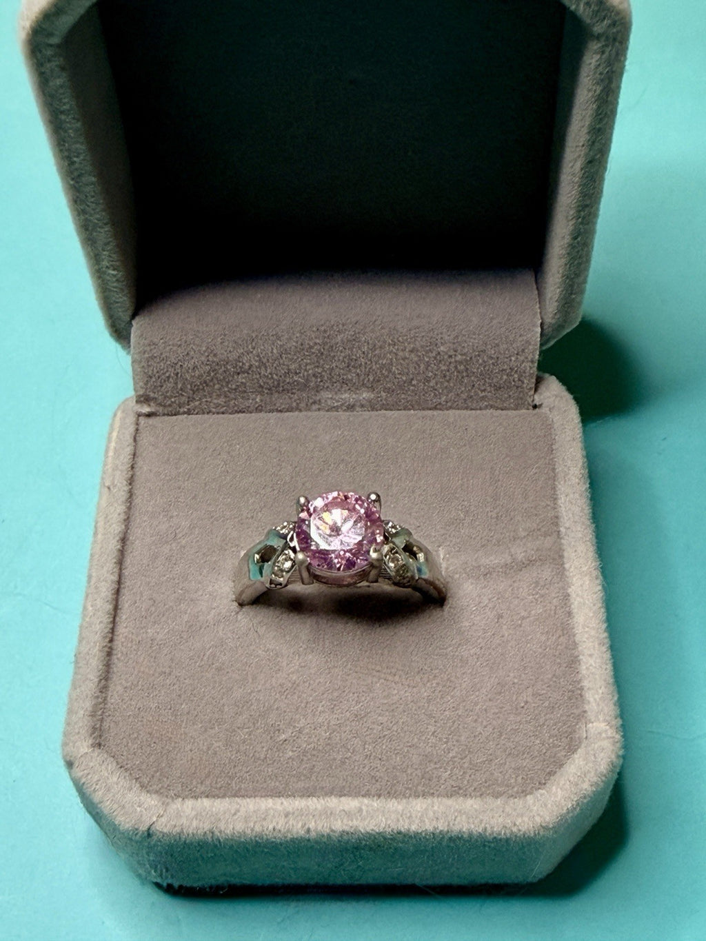 Sterling Silver Ring 925 Large Pink Gemstone W/ Diamond Accents7