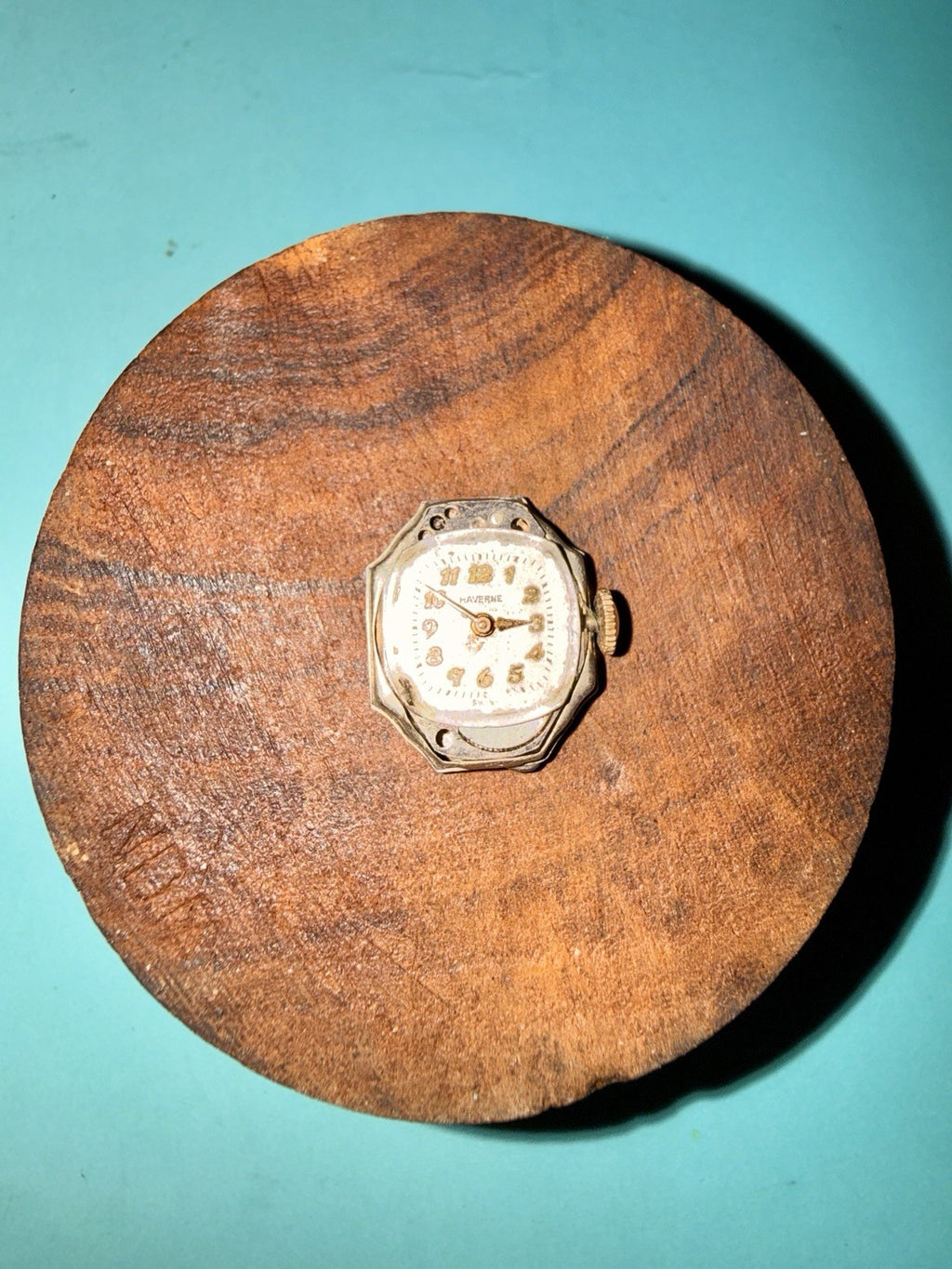 Antique Haverne Swiss Watch Movement w Dial & Caseback 7 Jewels RUNS STRONG10
