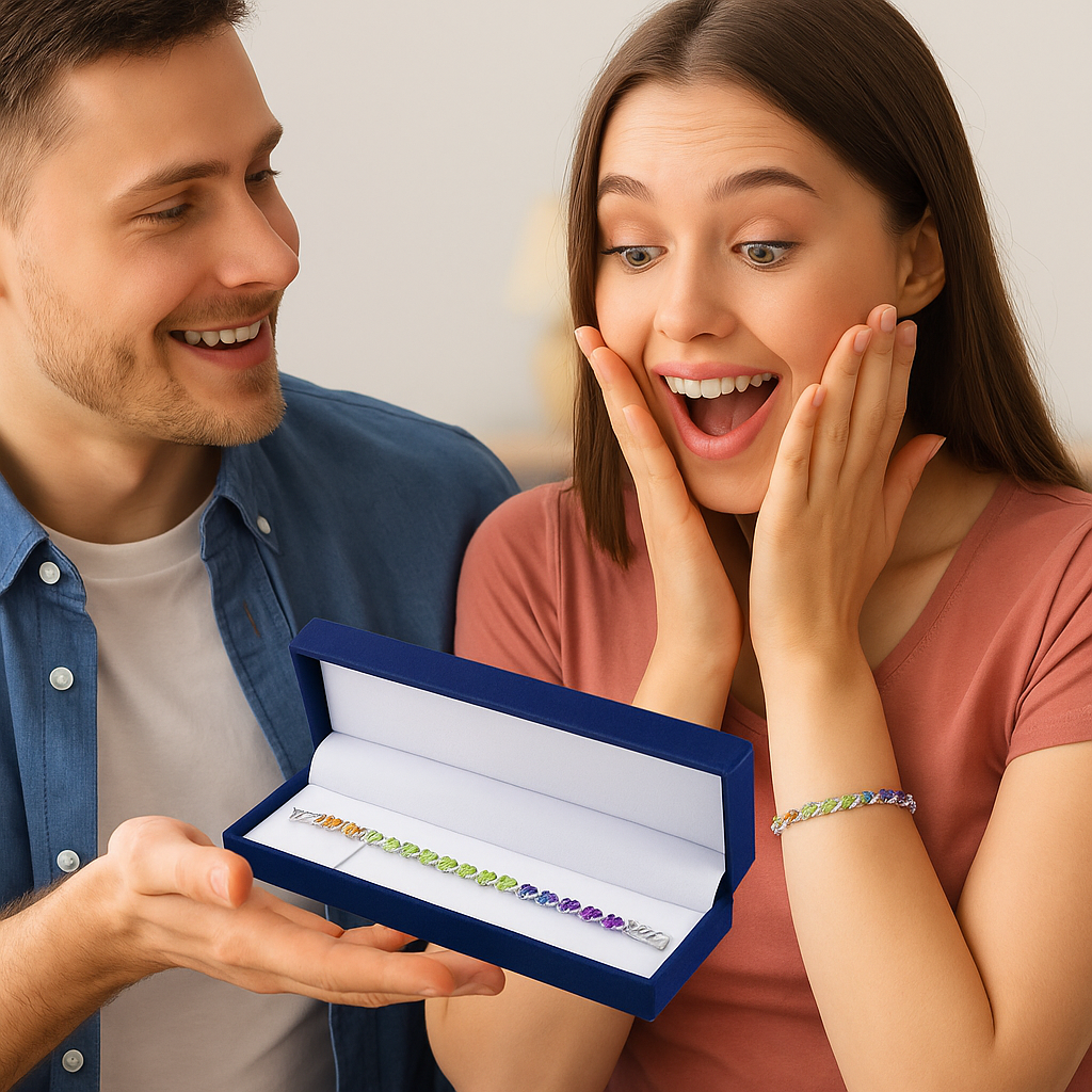 Beautiful Heart Shaped Multi Gemstone .925 Sterling Silver Bracelet1