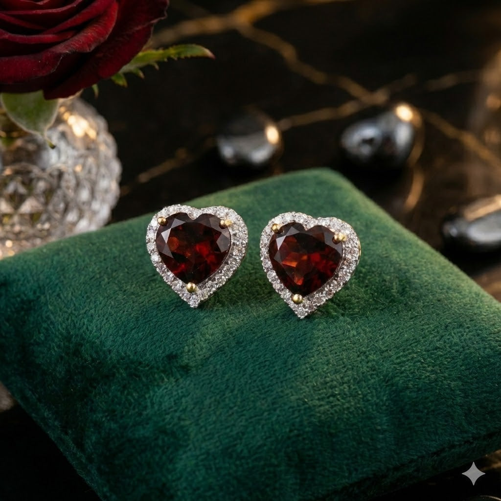 Romantic Garnet & White Topaz Heart Earrings | Solid Sterling Silver | Big Look2