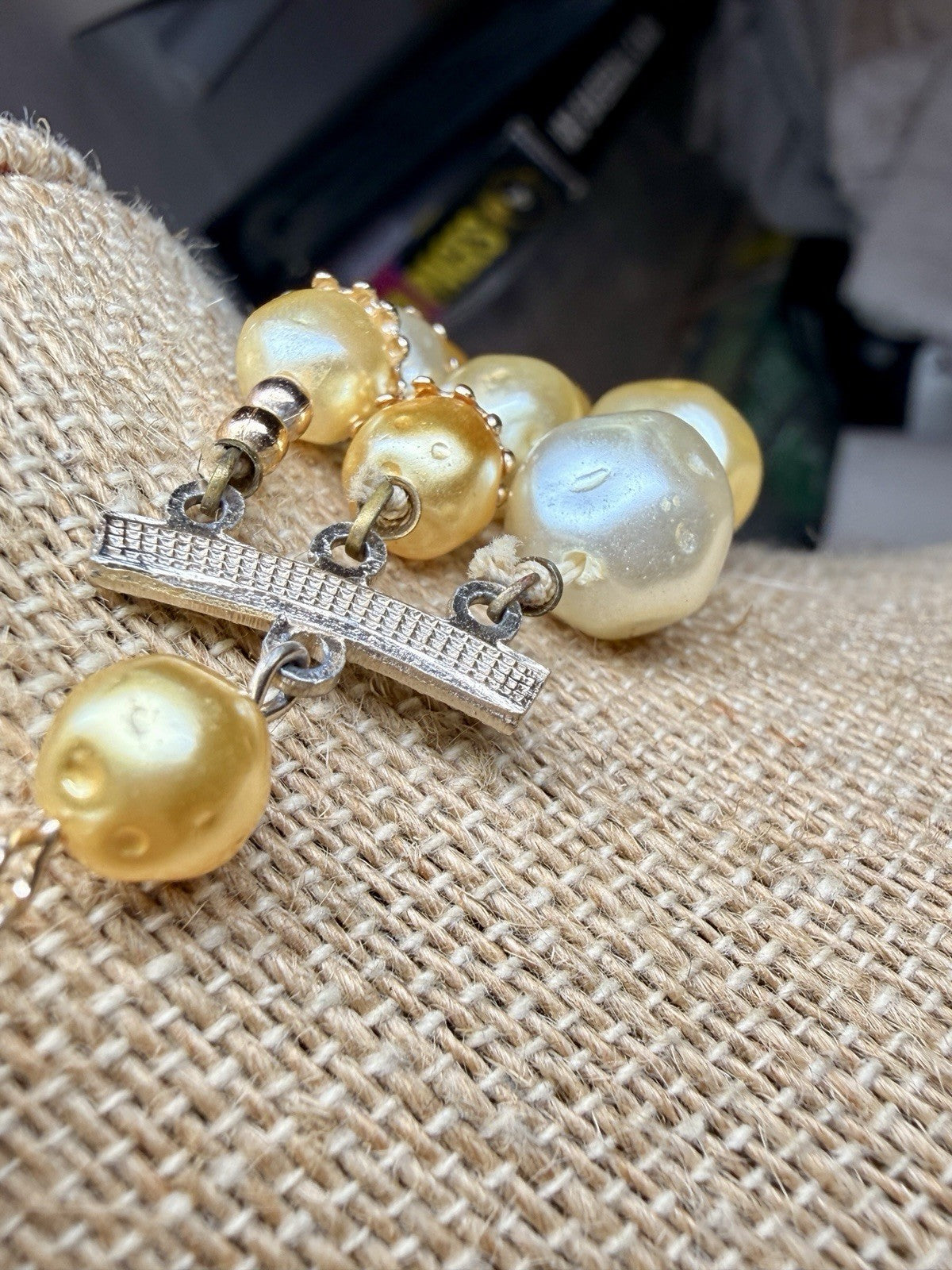 Japan Faux Pearl Necklace & Clip-On Earrings Set | Champagne Gold | High-End8