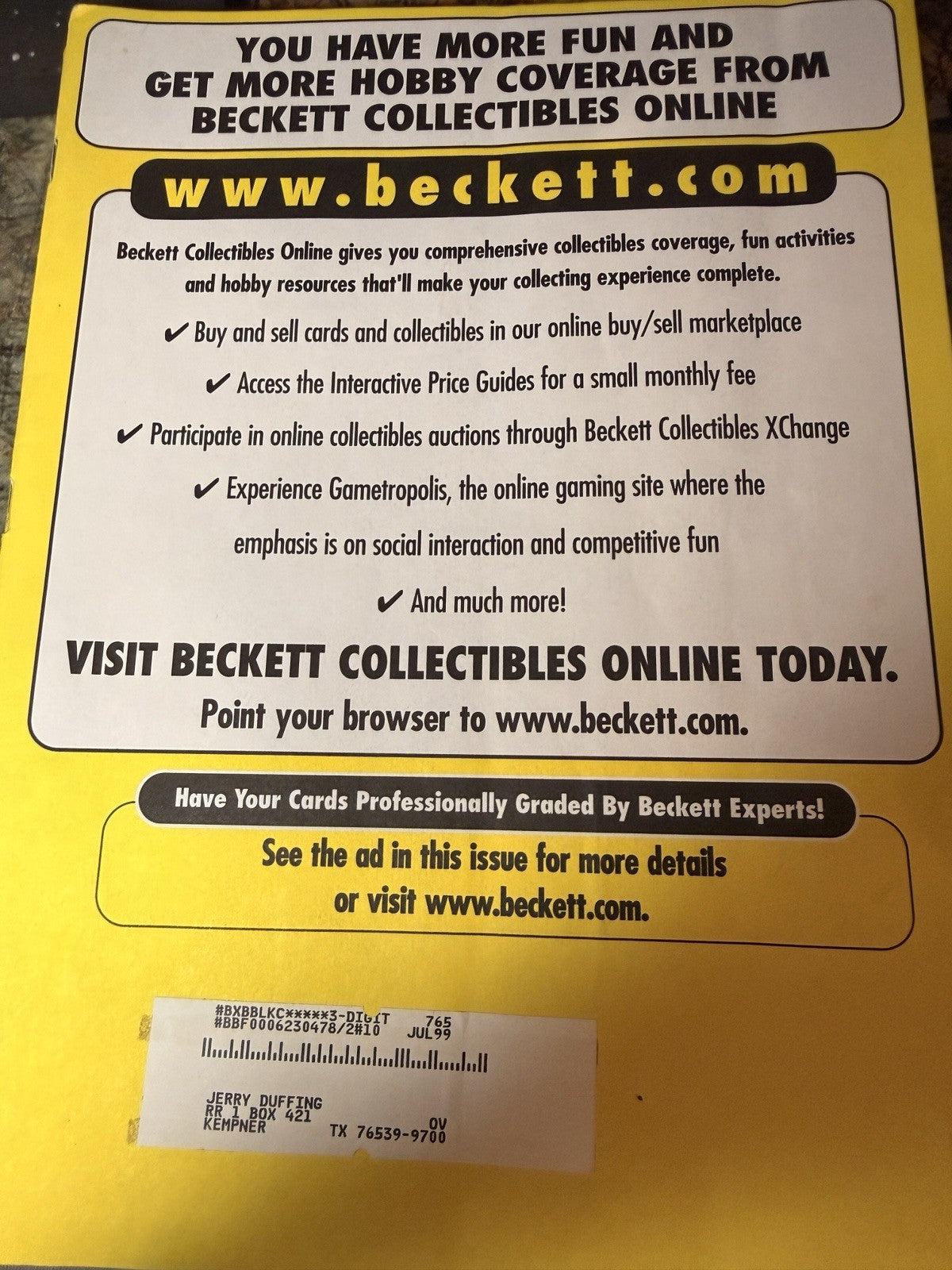 5 Beckett Sports Magazines Lot Elway Sanders Moss McGwire 1998–19998