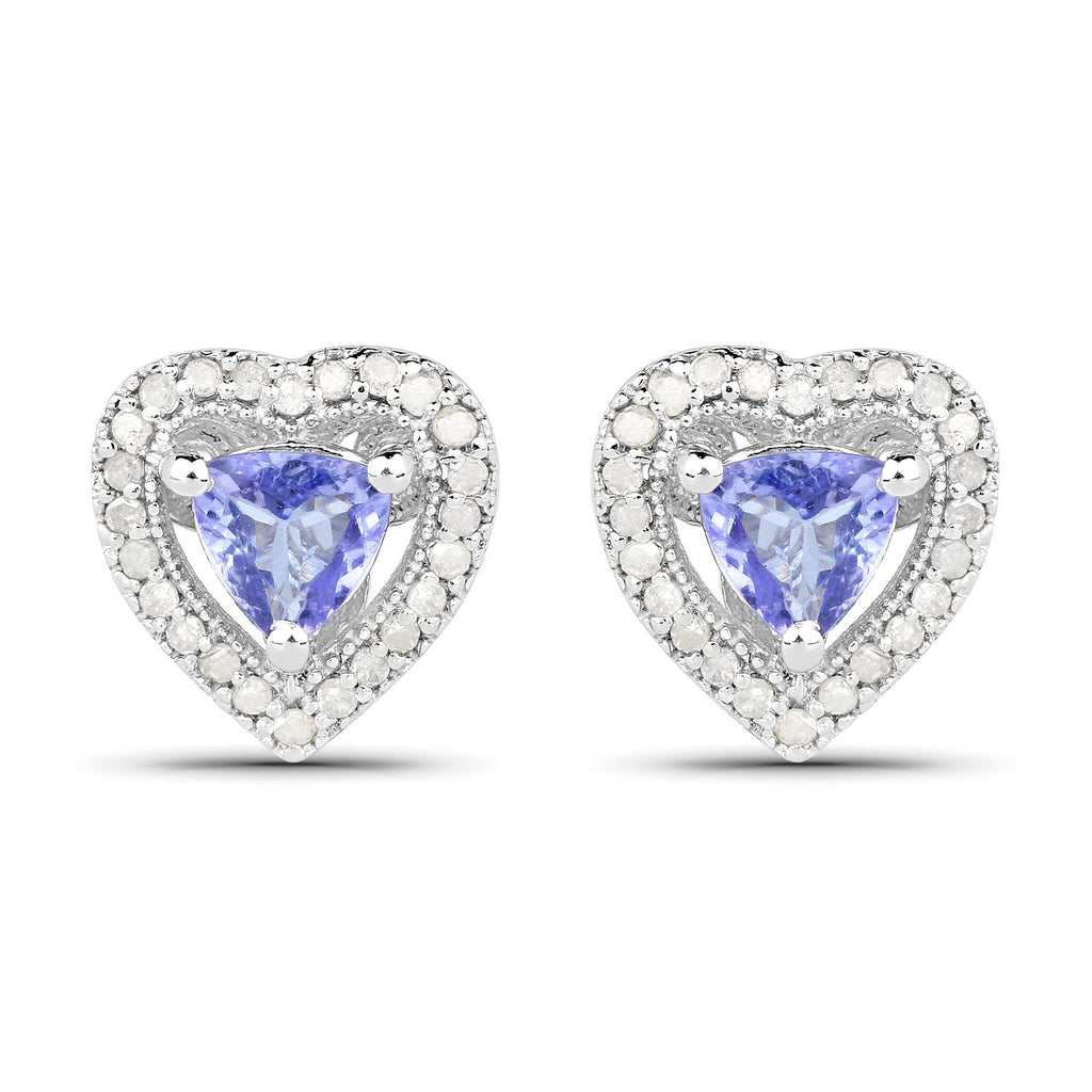 Elegant Tanzanite & Diamond Earrings – Solid Sterling Silver – Fine Jewelry Stud0