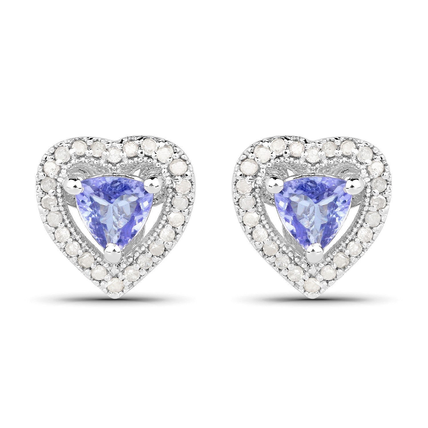 Elegant Tanzanite & Diamond Earrings – Solid Sterling Silver – Fine Jewelry Stud0