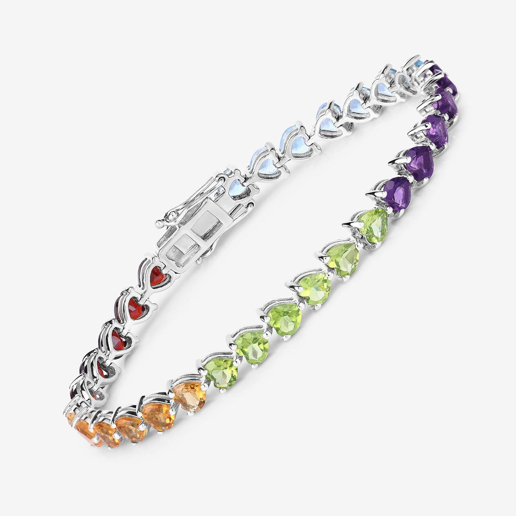 Beautiful Heart Shaped Multi Gemstone .925 Sterling Silver Bracelet9
