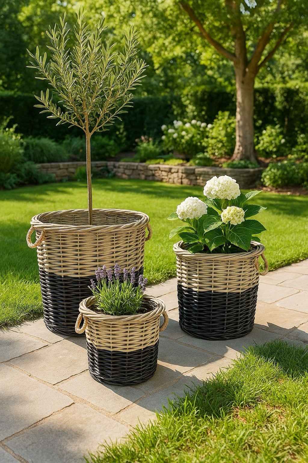 Handmade Willow Basket Set 3pc Black Dipped Rustic Farmhouse Storage Decor2