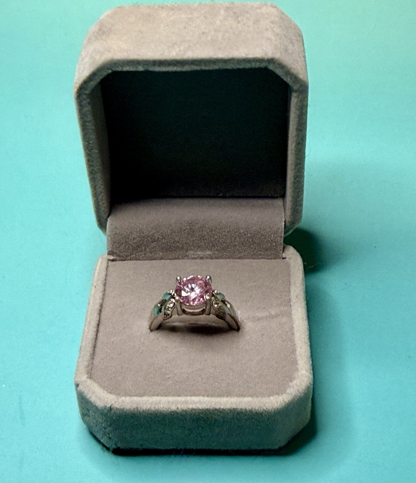 Sterling Silver Ring 925 Large Pink Gemstone W/ Diamond Accents4