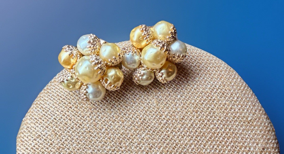 Japan Faux Pearl Necklace & Clip-On Earrings Set | Champagne Gold | High-End4