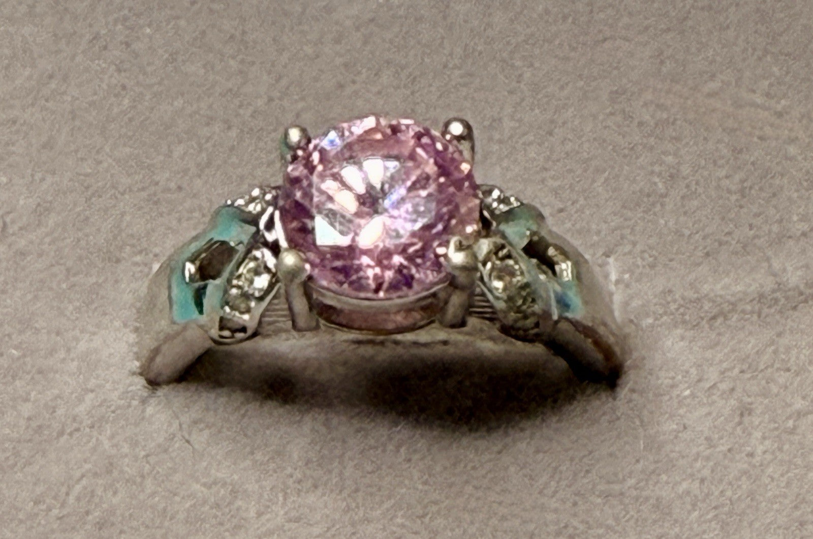 Sterling Silver Ring 925 Large Pink Gemstone W/ Diamond Accents6