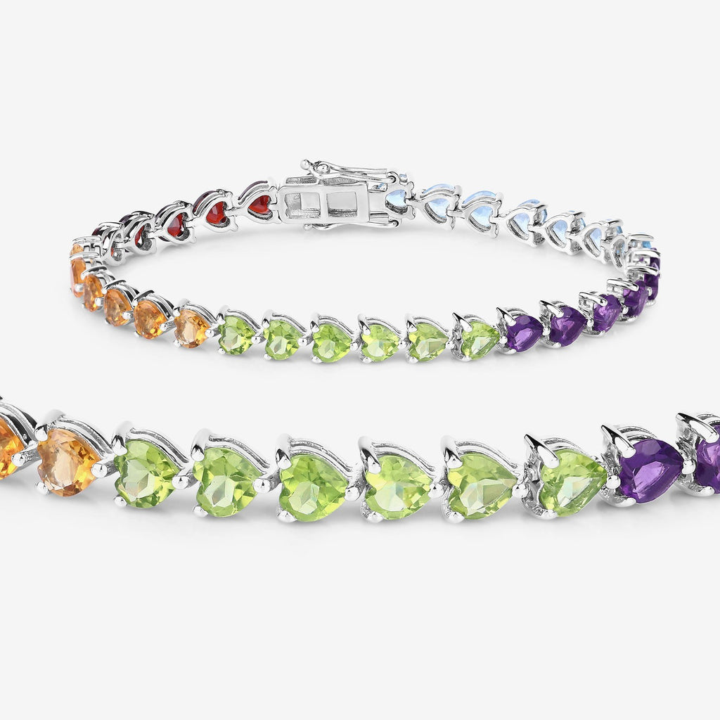 Beautiful Heart Shaped Multi Gemstone .925 Sterling Silver Bracelet7