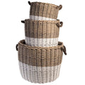 Willow Dipped Black or White Basket Set – 3 Piece Handwoven Round Storage Baskets with Rope Handles