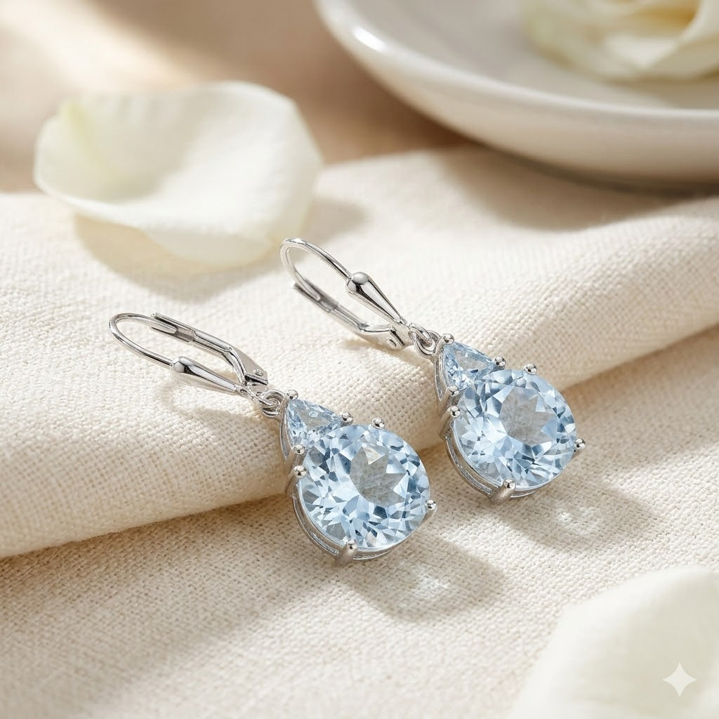 Ocean Fire Drop Earrings – Blue Topaz & Baby Swiss Topaz in Sterling Silver
