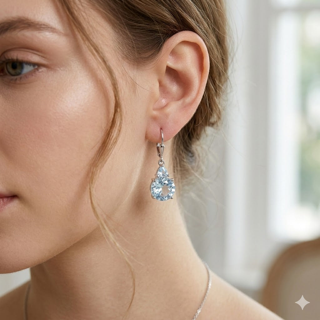 Ocean Fire Drop Earrings – Blue Topaz & Baby Swiss Topaz in Sterling Silver