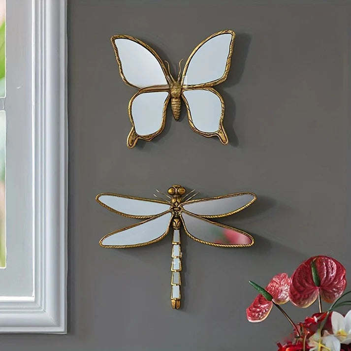 Gold Butterfly & Dragonfly Wall Mirror, Vintage, Style Decorative Accent Mirror